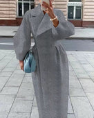 Abrigo largo elegante de invierno para mujer, cruzado y con solapas de muesca