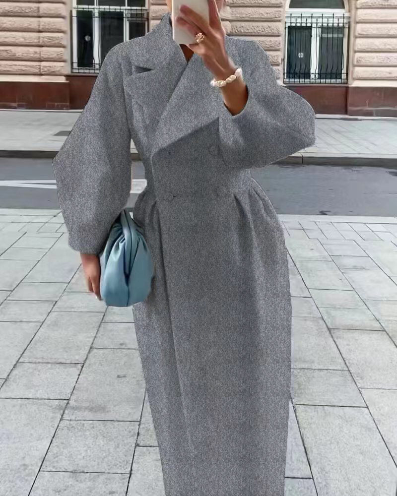Abrigo largo elegante de invierno para mujer, cruzado y con solapas de muesca