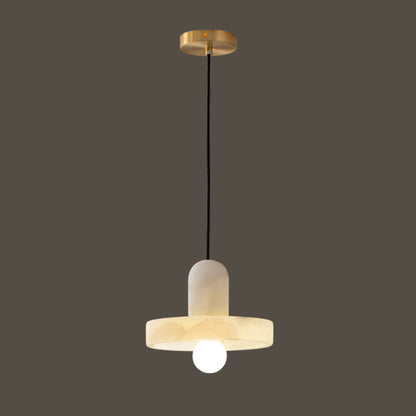 Modern White Alabaster Pendant Lamp with Marble Shade