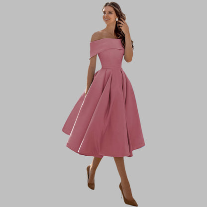 Off-shoulder satin vintage ball gown