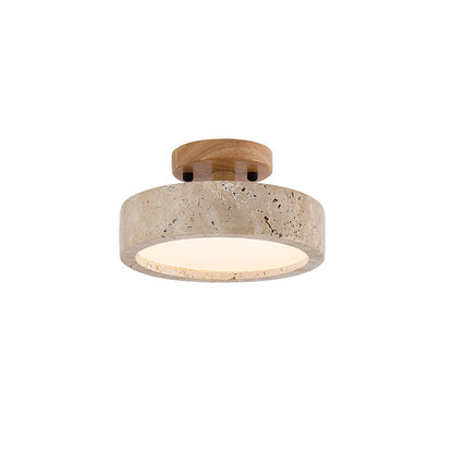 Round Yellow Travertine Ceiling Lamp with Smart LED