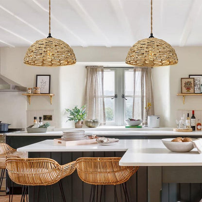 Retro Handwoven Pendant Lamp Cotton and Seaweed