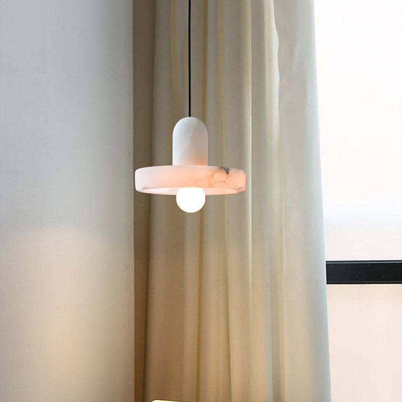 Modern White Alabaster Pendant Lamp with Marble Shade