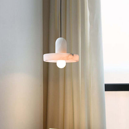 Modern White Alabaster Pendant Lamp with Marble Shade
