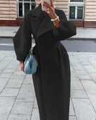 Abrigo largo elegante de invierno para mujer, cruzado y con solapas de muesca