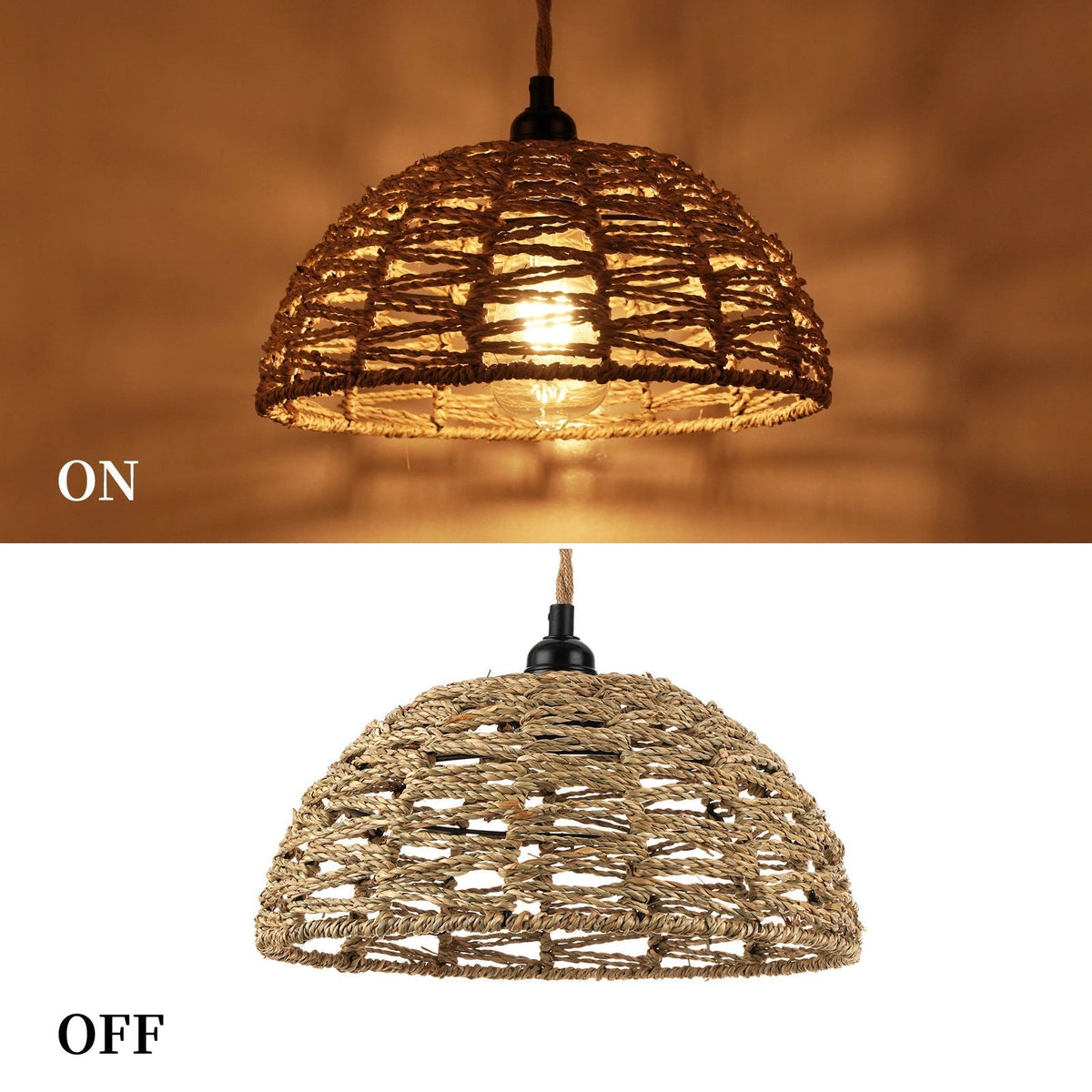 Retro Handwoven Pendant Lamp Cotton and Seaweed