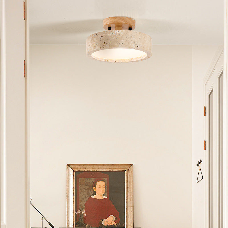 Round Yellow Travertine Ceiling Lamp with Smart LED