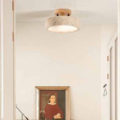 Round Yellow Travertine Ceiling Lamp with Smart LED