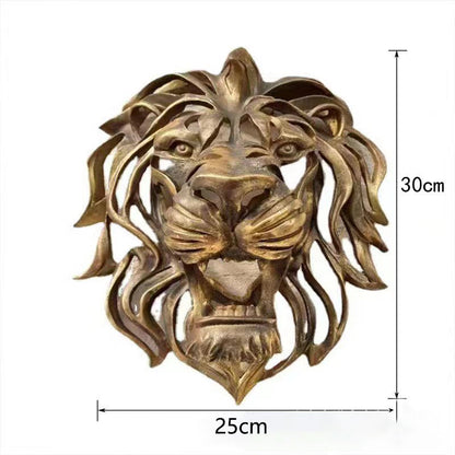 Metal Lion Head Wall Decoration - Elegant and Bold