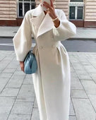 Abrigo largo elegante de invierno para mujer, cruzado y con solapas de muesca