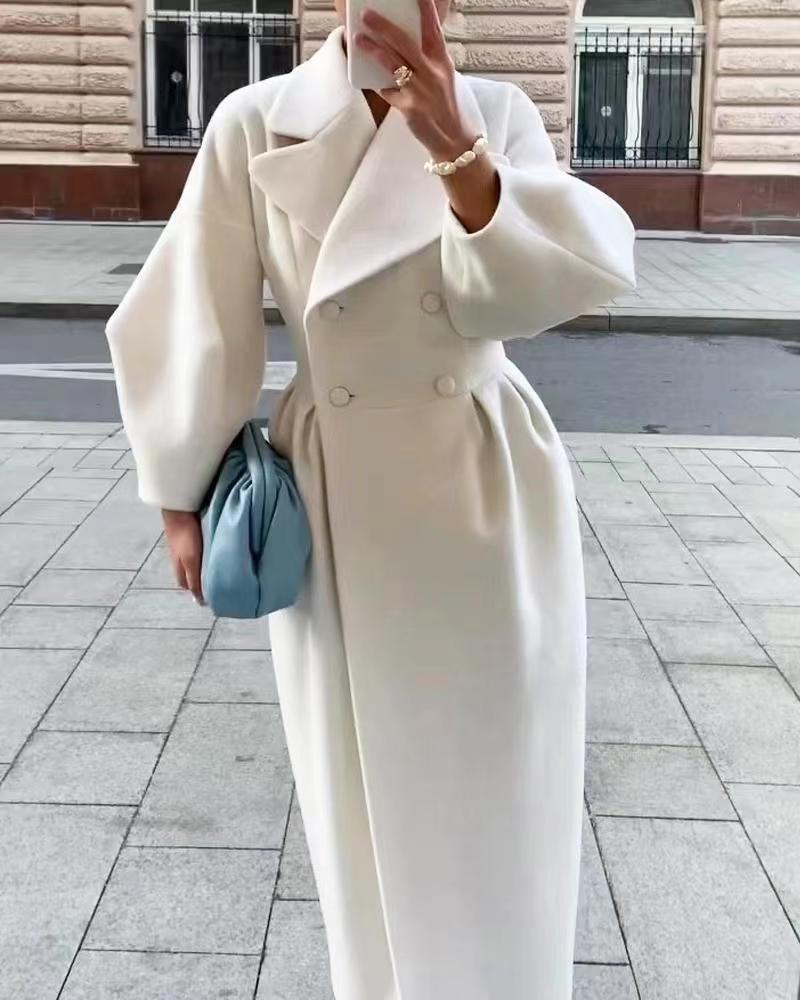 Abrigo largo elegante de invierno para mujer, cruzado y con solapas de muesca
