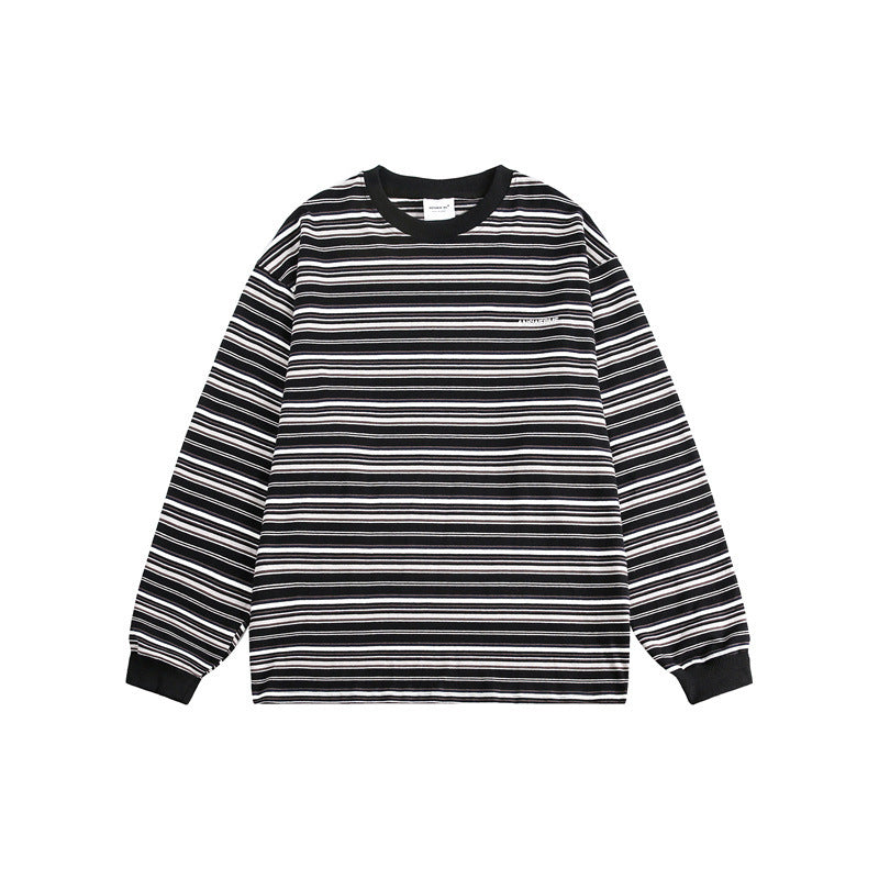 Ladies Timeless Striped Shirt with Round Neck and Long Sleeves