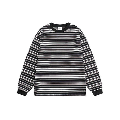 Ladies Timeless Striped Shirt with Round Neck and Long Sleeves