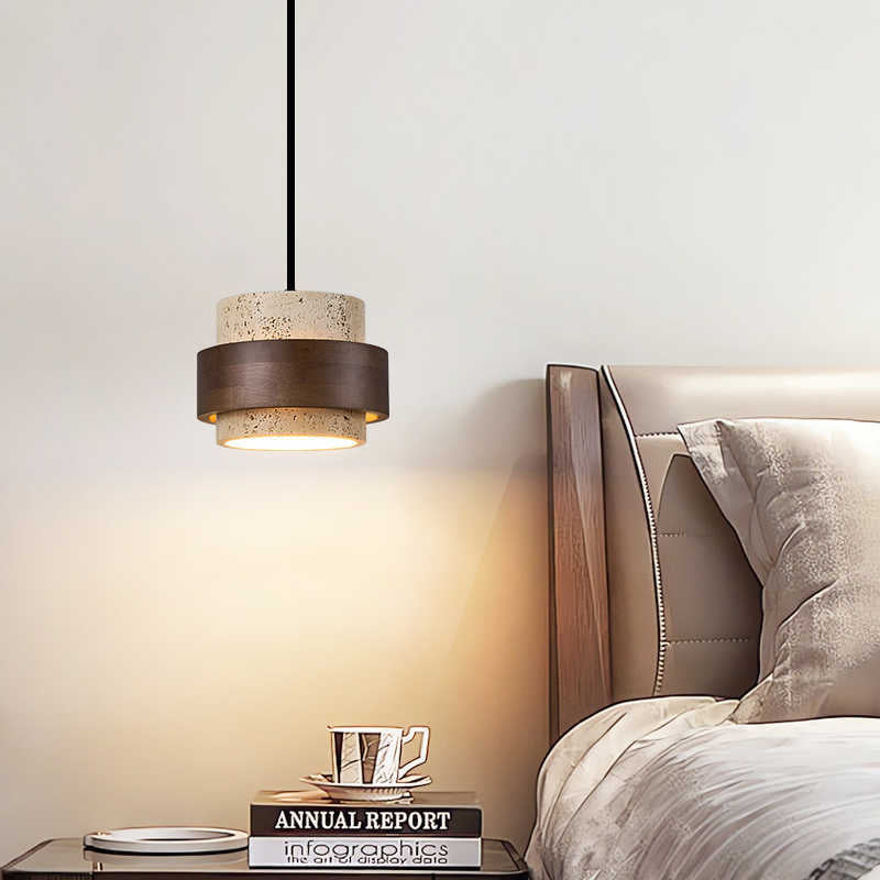 Retro Minimalist Pendant Lamp with Yellow Travertine