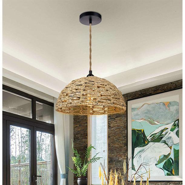 Retro Handwoven Pendant Lamp Cotton and Seaweed