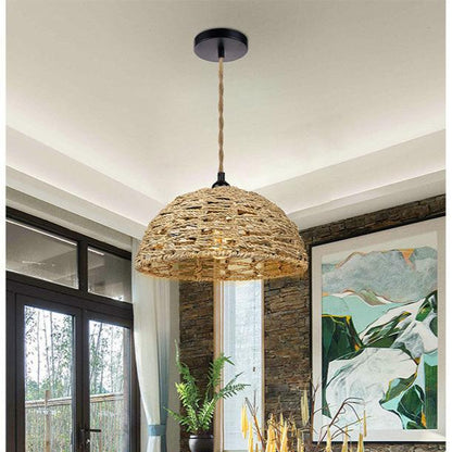 Retro Handwoven Pendant Lamp Cotton and Seaweed