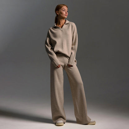Lounge Set with Wide Trousers and Polo Sweater