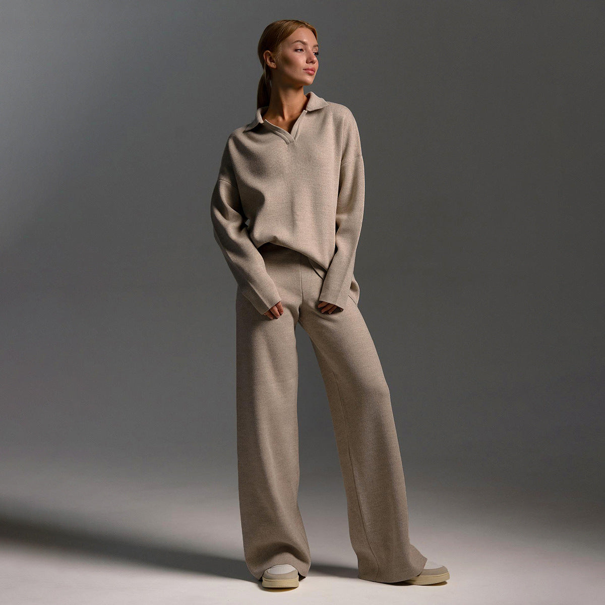 Lounge Set with Wide Trousers and Polo Sweater