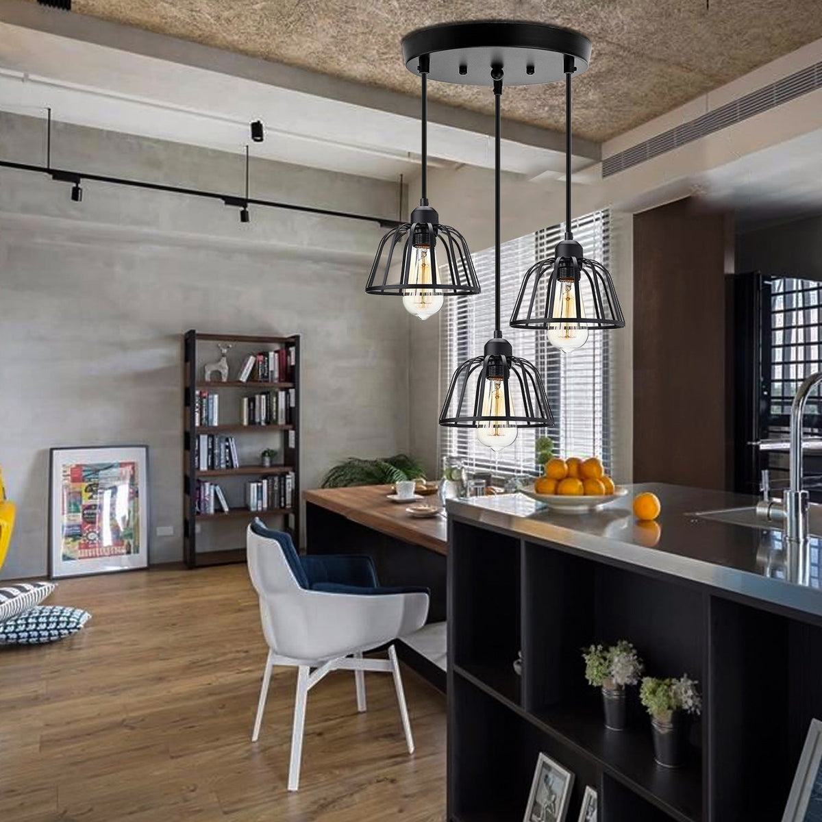 Retro Industrial Pendant Light Black Metal