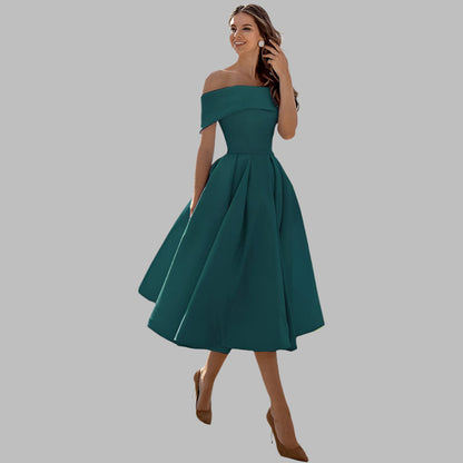 Off-shoulder satin vintage ball gown