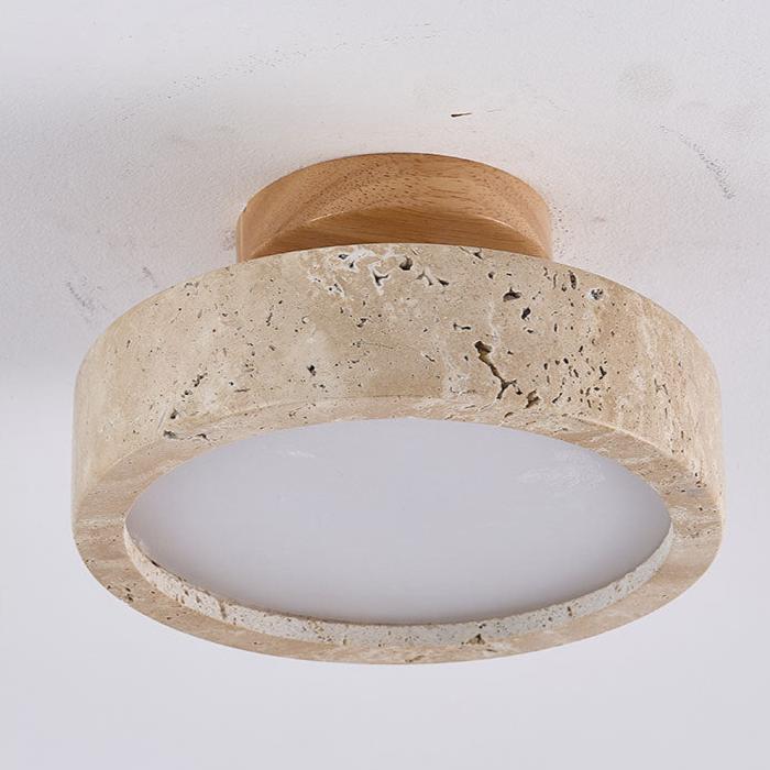 Round Yellow Travertine Ceiling Lamp with Smart LED