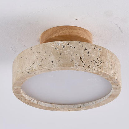Round Yellow Travertine Ceiling Lamp with Smart LED