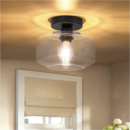 Retro Glass Ceiling Lamp with Metal Base