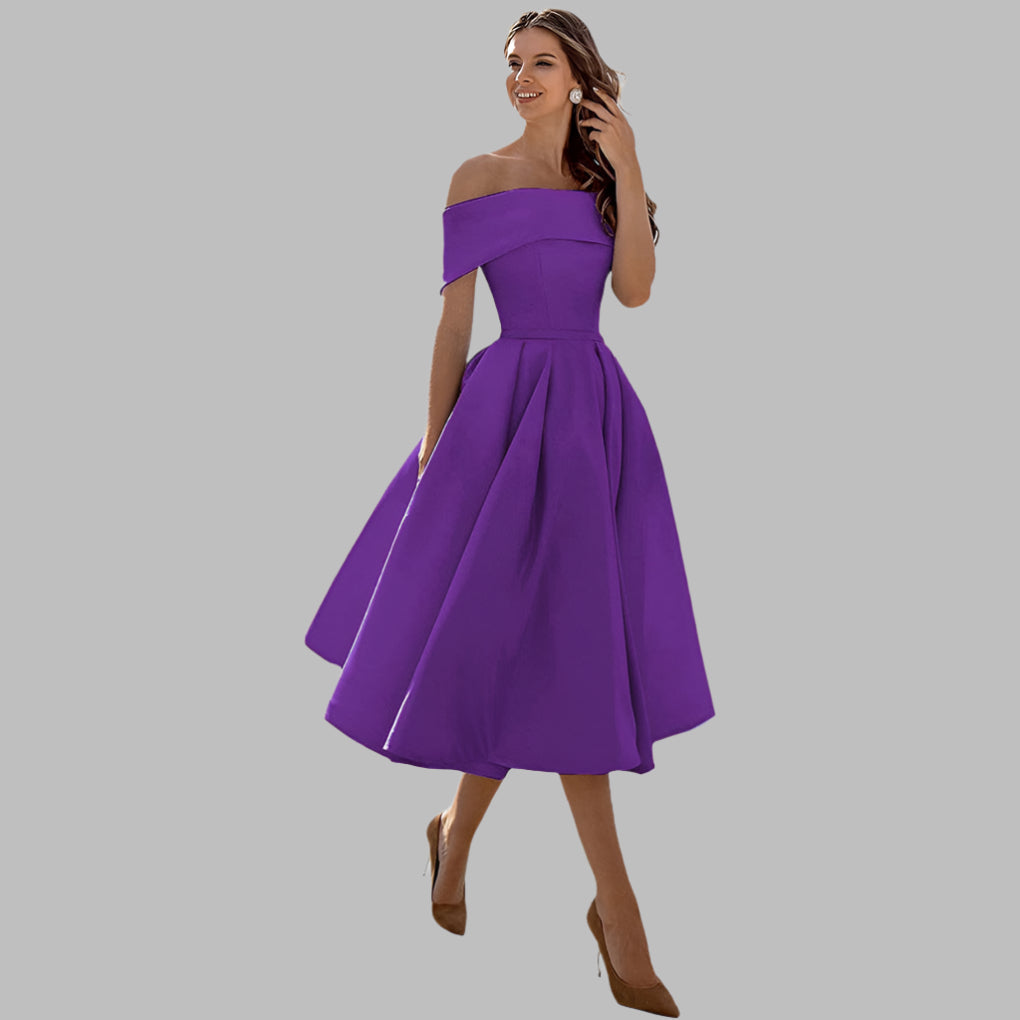 Off-shoulder satin vintage ball gown