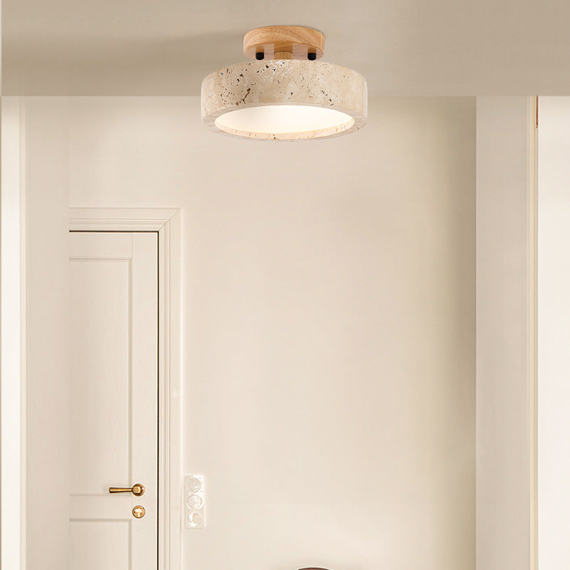 Round Yellow Travertine Ceiling Lamp with Smart LED