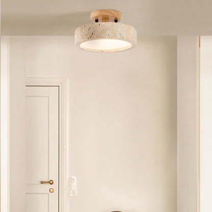 Round Yellow Travertine Ceiling Lamp with Smart LED