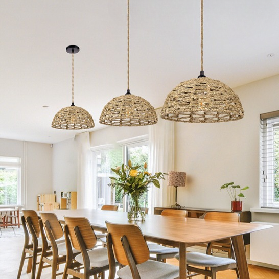 Retro Handwoven Pendant Lamp Cotton and Seaweed