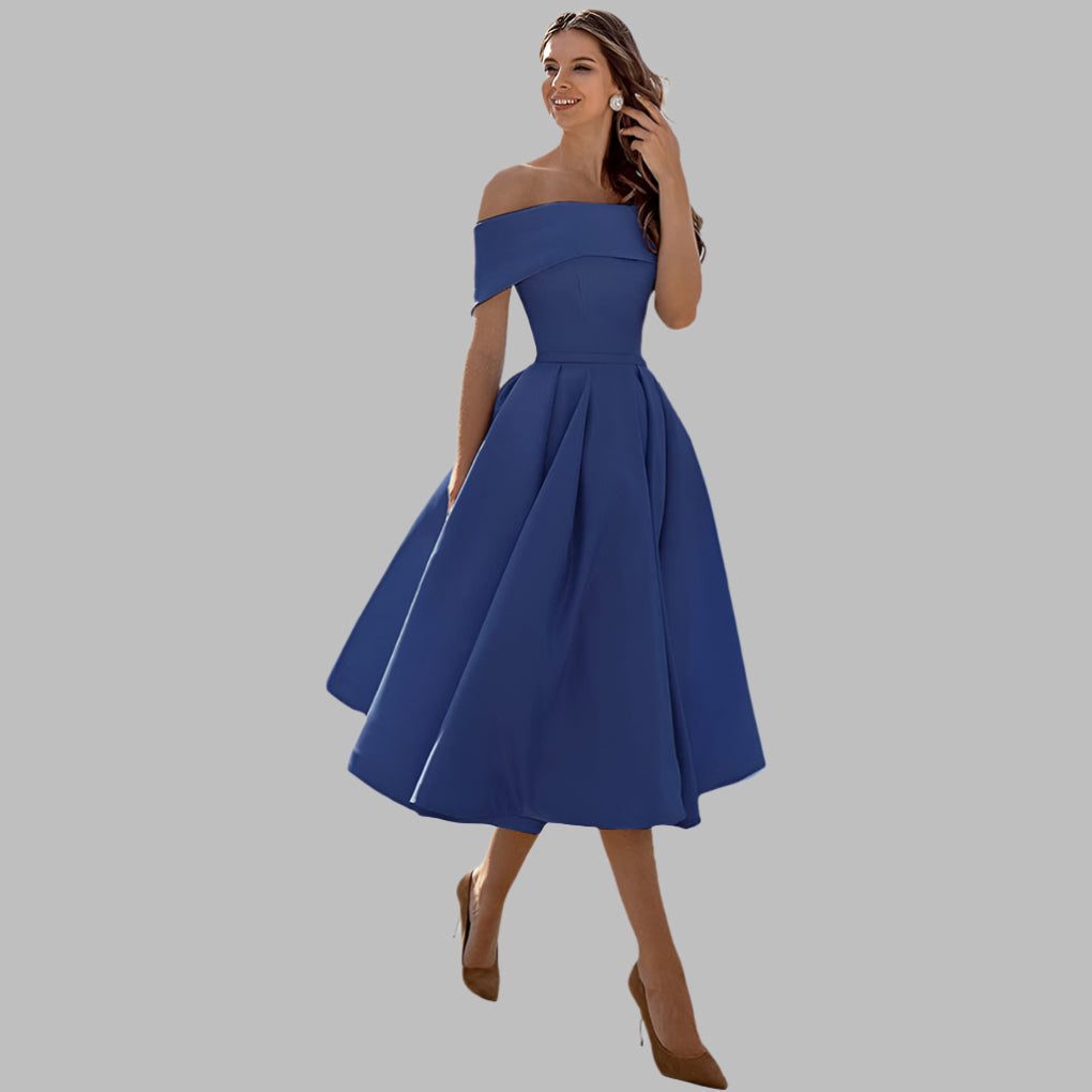 Off-shoulder satin vintage ball gown