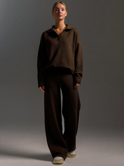 Lounge Set with Wide Trousers and Polo Sweater