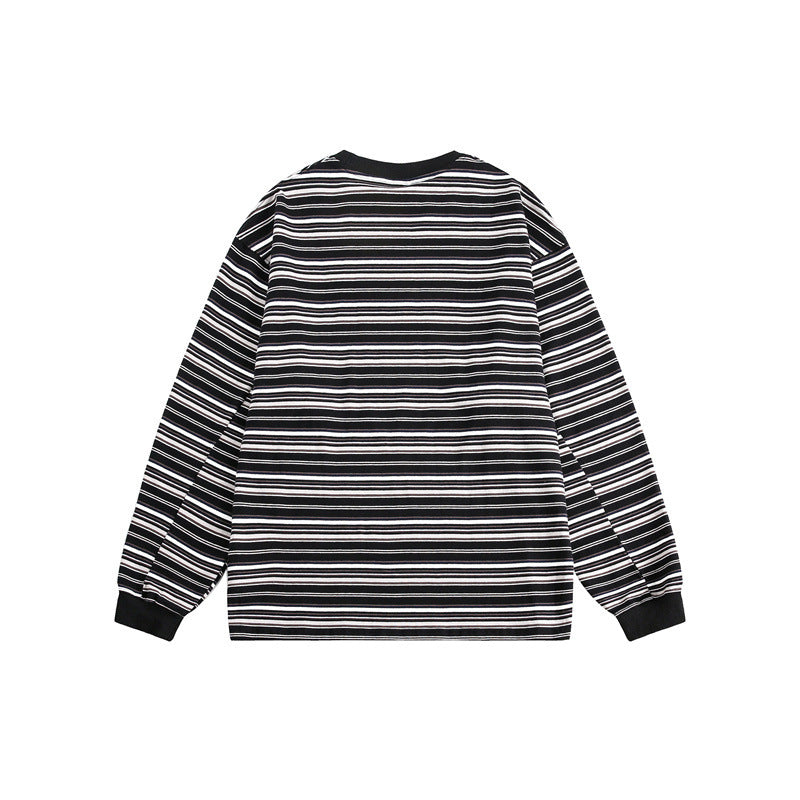 Ladies Timeless Striped Shirt with Round Neck and Long Sleeves