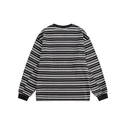 Ladies Timeless Striped Shirt with Round Neck and Long Sleeves