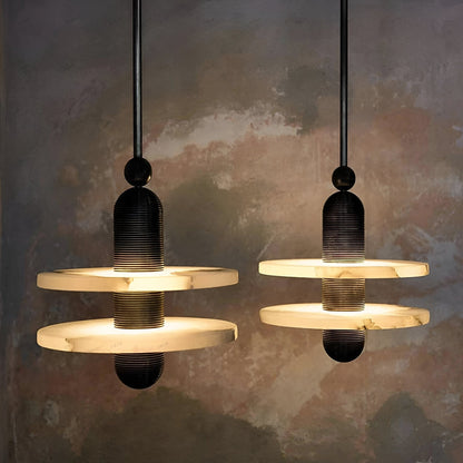 Modern LED Pendant Light in Iron and Alabaster