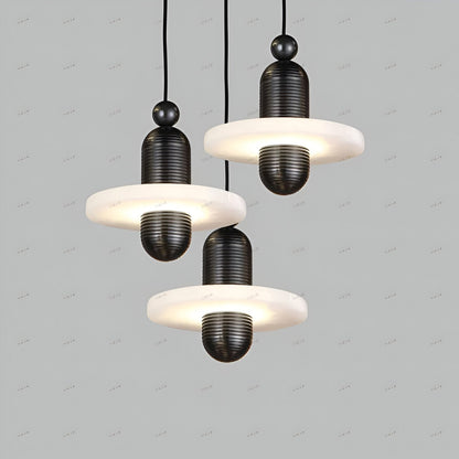 Modern LED Pendant Light in Iron and Alabaster