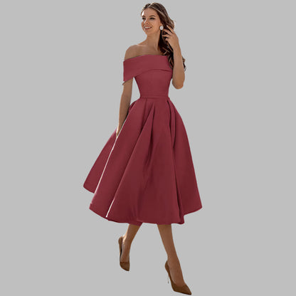 Off-shoulder satin vintage ball gown