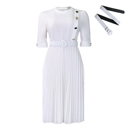 Vestido plisado con escote en V, sin esfuerzo