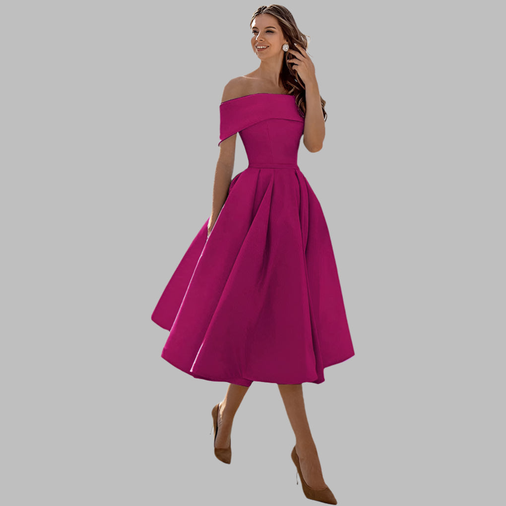 Off-shoulder satin vintage ball gown