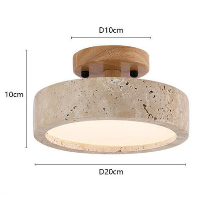 Round Yellow Travertine Ceiling Lamp with Smart LED