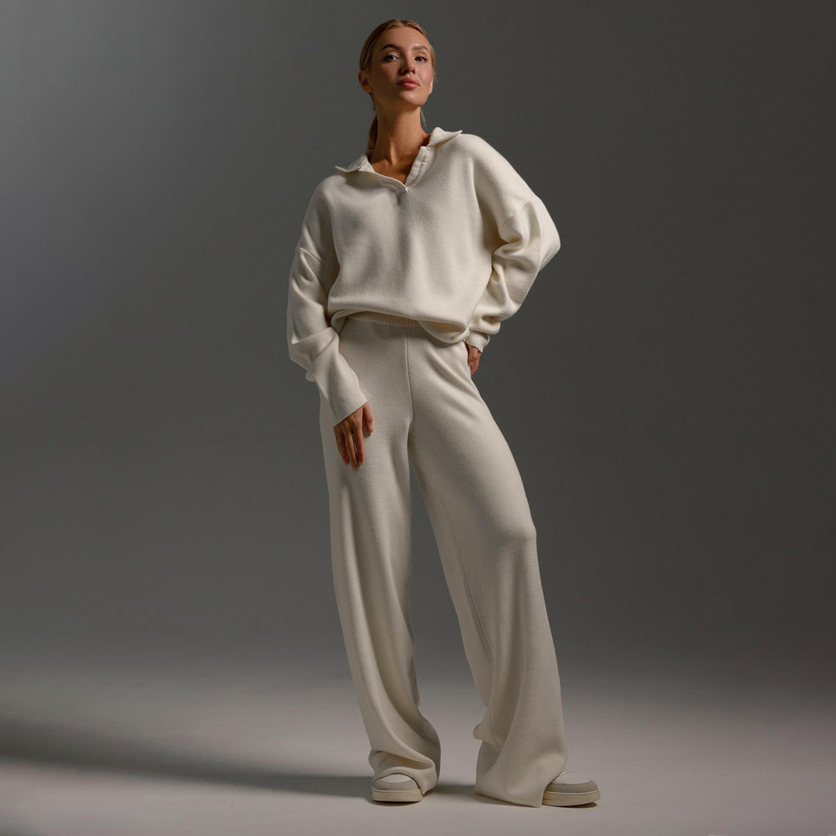 Lounge Set with Wide Trousers and Polo Sweater