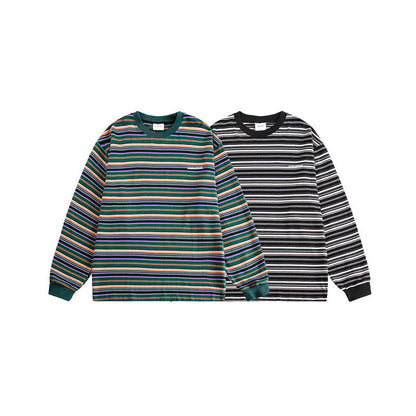 Ladies Timeless Striped Shirt with Round Neck and Long Sleeves