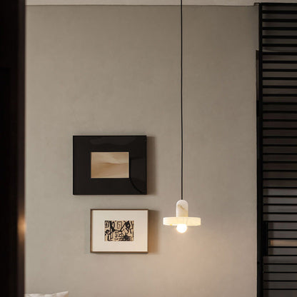 Modern White Alabaster Pendant Lamp with Marble Shade