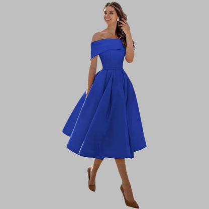 Off-shoulder satin vintage ball gown