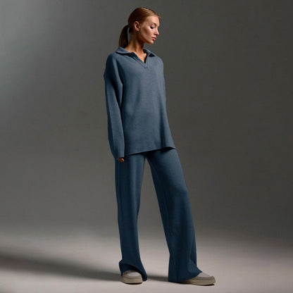 Lounge Set with Wide Trousers and Polo Sweater