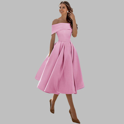 Off-shoulder satin vintage ball gown