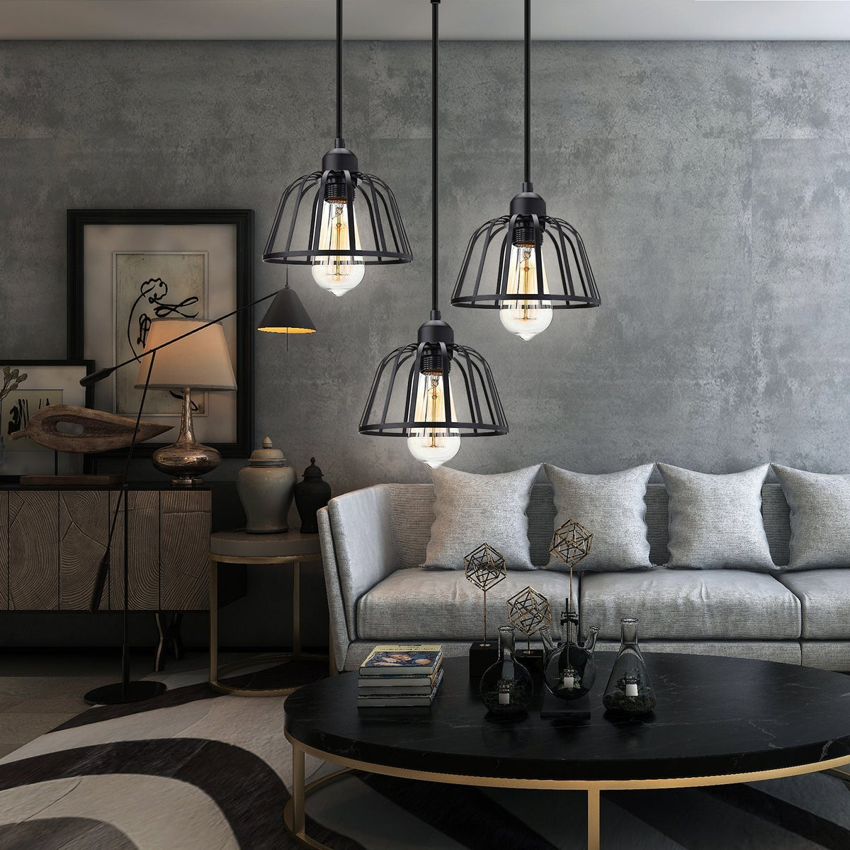 Retro Industrial Pendant Light Black Metal
