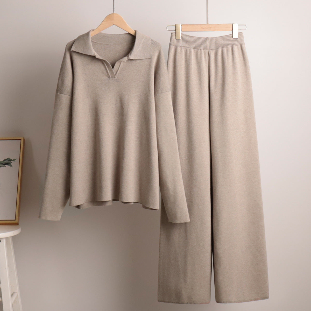Lounge Set with Wide Trousers and Polo Sweater