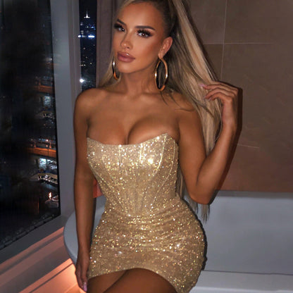 Lara - Minivestido brillante con corsé glamuroso